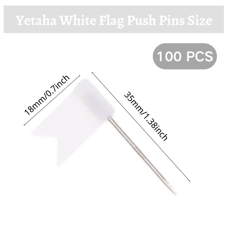 Yetaha 100PCS Flag Map Push Pins, Travel Map Tacks Assorted Plastic Colorful Thumbtacks for Bulletin Cork Board World Map Picture Marking Home School Office (White) - Image 2